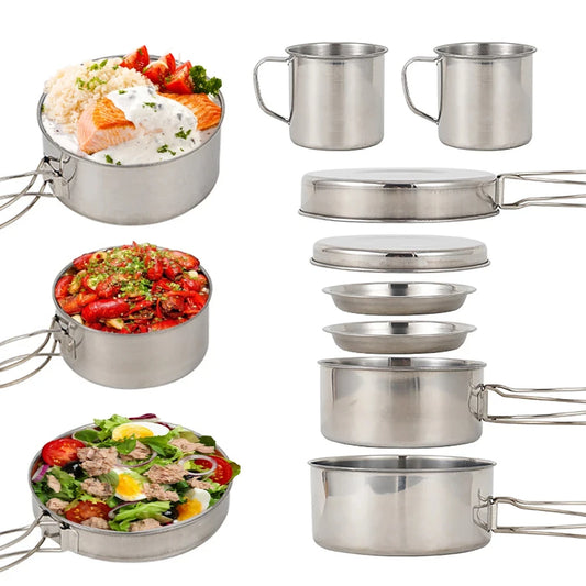 8pcs Camping Cookware Mess Kit