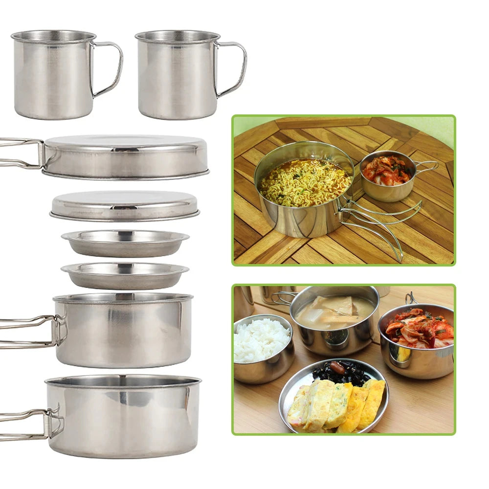 8pcs Camping Cookware Mess Kit