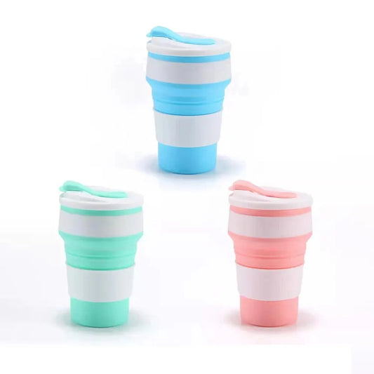 12 Oz Reusable Silicone Collapsible Cups with Lid for Camping 350ml
