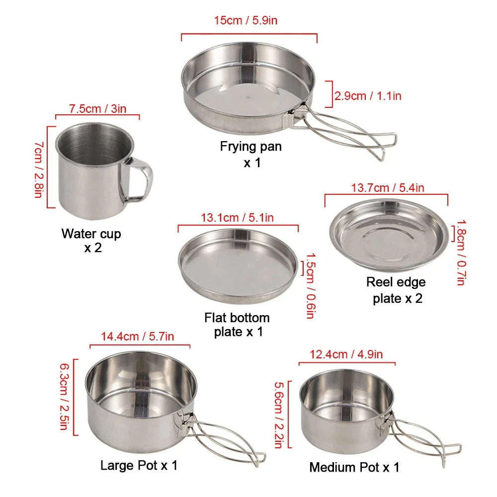 8pcs Camping Cookware Mess Kit