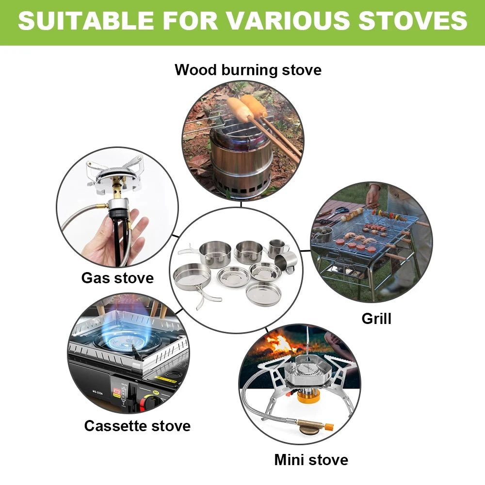 8pcs Camping Cookware Mess Kit