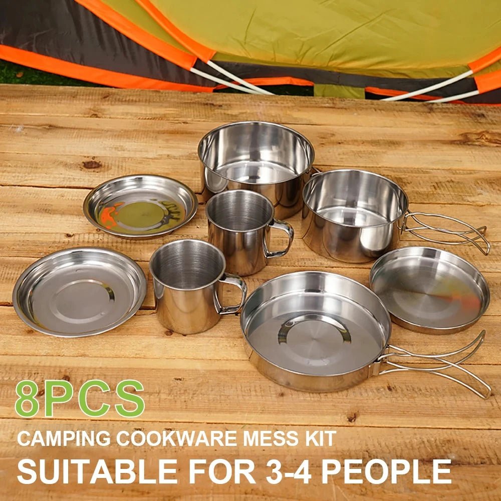 8pcs Camping Cookware Mess Kit