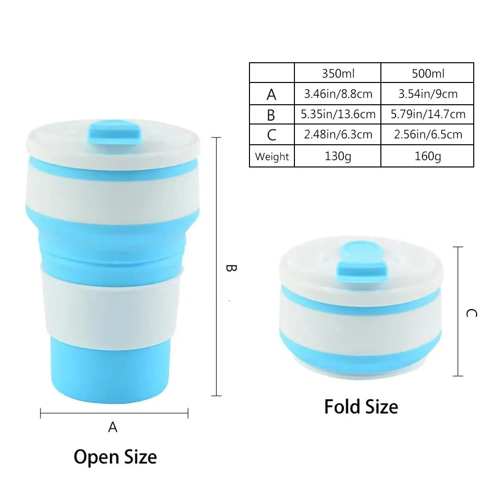 12 Oz Reusable Silicone Collapsible Cups with Lid for Camping 350ml