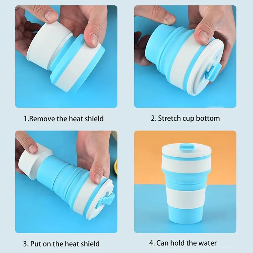 12 Oz Reusable Silicone Collapsible Cups with Lid for Camping 350ml