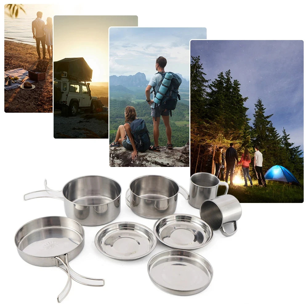 8pcs Camping Cookware Mess Kit