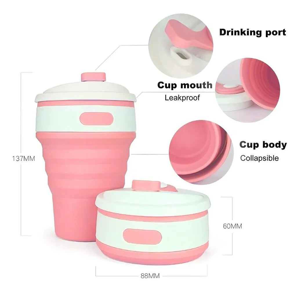 12 Oz Reusable Silicone Collapsible Cups with Lid for Camping 350ml