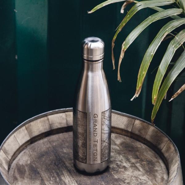 Grand Teton National Park - Wyoming Map Insulated Bottle
