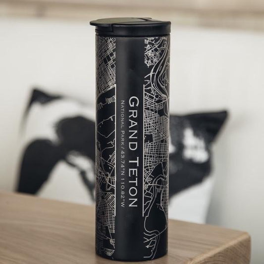 Grand Teton National Park - Wyoming Map Tumbler in Matte Black